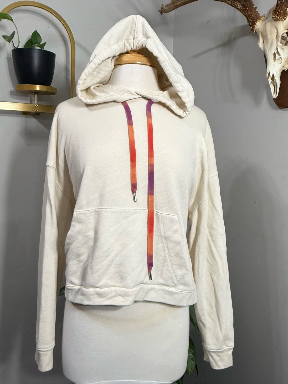 Madewell Women’s XL Cream Hoodie Rainbow Drawstring Pullover Sweatshirt